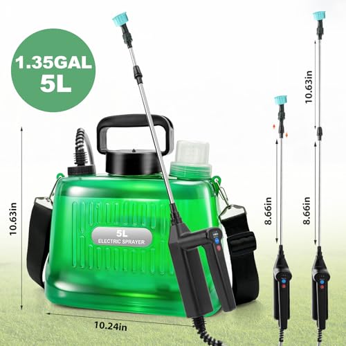 SideKing Battery Powered Sprayer 1.35 Gallon, 3 Adjustable Pressure Electric Weed Sprayer with Battery Indicator, Telescopic Wand & 4 Nozzles, Rechargeable Garden Sprayer for Lawn, Yard & Pest Control - size: 1.35 Gal