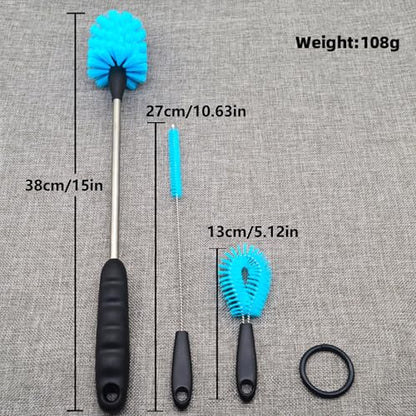 3-in-1 Stainless Steel Bottle Brush Set of Three, Straws, Water Bottles, Glasswares, Mugs, Flasks, Tumblers, Vases, to-go Cups, Long-Handled Round Head