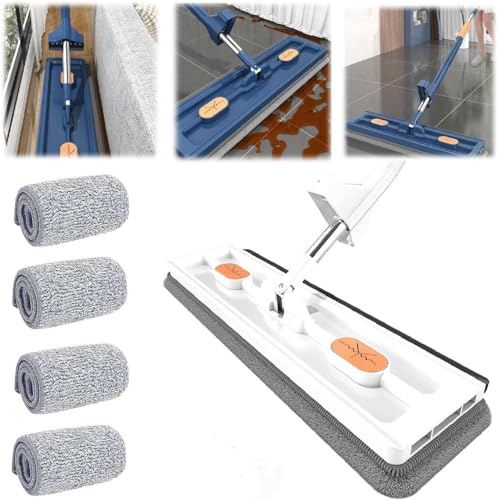 Large Flat Mop, 360° Rotating with Dewatering Scraper Wet Dry Mop, Extendable Long Cleaning, Microfiber for Floors Corner Window 1pcs 12027(A-4pcs Rag) - color: A-4pcs Rag