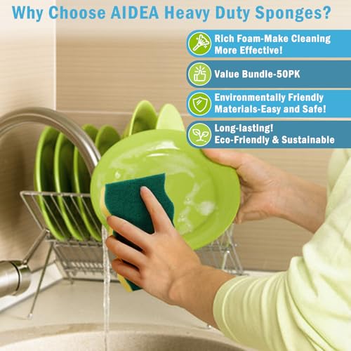 AIDEA Sponges Kitchen, 50 Pack Heavy Duty Dish Sponge, Cleaning Dish Scrubber Sponge for Home and Kitchen, Stink-Free Cleaning Supplies for Pots, Pans - style: Wave Shape