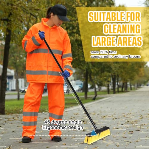 Zhehao 10 Pack 18 Inches Push Broom Outdoor, Multi Surface Garden Brush Broom with Adjustable 63" Long Handle for Deck, Driveway, Patio, Warehouse, Garage, Yard, Concrete Floor Cleaning (Yellow)