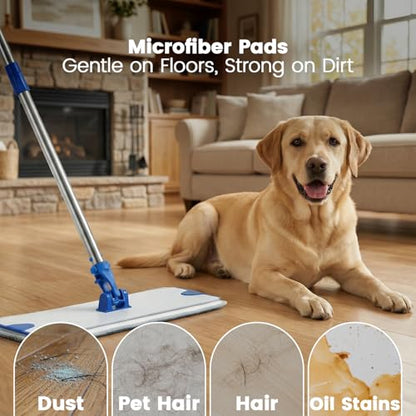 18" Professional Microfiber Mop, Flat Mop with Aluminum Alloy Base&Stainless Steel Handle for Floor Cleaning, Wet Dry Dust Floor Mops for Hardwood, Tile, Laminate