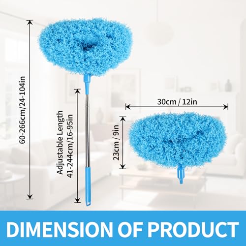 Ceiling Fan Cleaner Duster Reusable Microfiber Removable Extendable Duster with 95" Telescoping Pole for Cleaning Walls Furniture Door Window Top (Blue) - size: 24-104inch