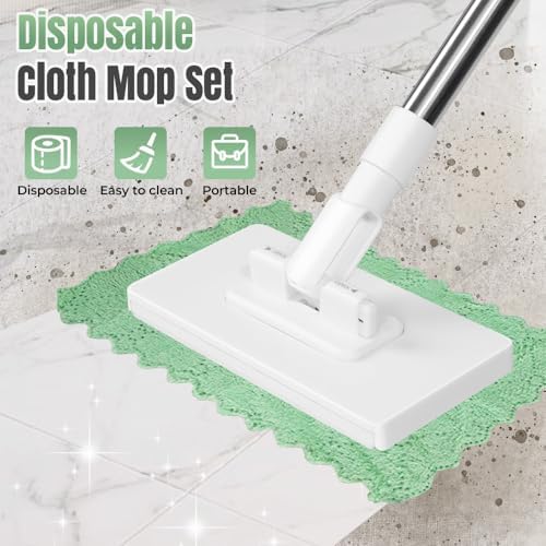 Disposable Dust Mop with Pressure Clamping System, 39 inch Long Handle Wet and Dry Flat Mopping Sweeper Stick with Locking Head & Sweeping Cloths for Multi Surface Floor Cleaning (1 mop+10 Clothes) - color: 1 Mop+10 Clothes