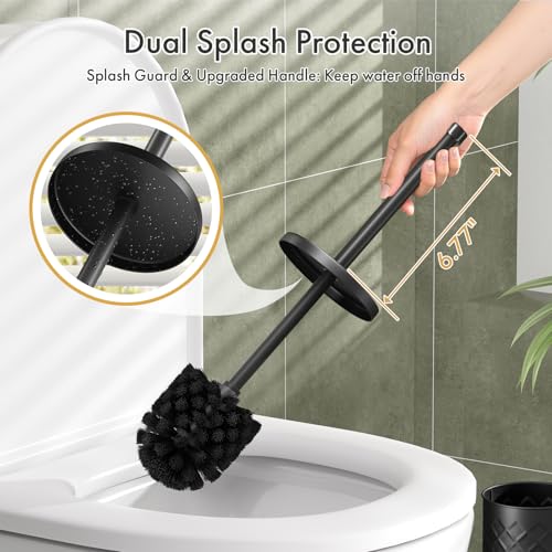 Toilet Bowl Brush and Holder Set 2 Pack with 4 Extra Brush Heads | Extra Long Handle with Splash Guard Cover, Tool-Free Installation, Bathroom Space-Saving, Cleaner Sets for Apartments, RV (Black) - color: Black