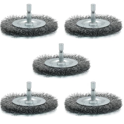 5-Pack 3-Inch Wire Wheel Brush Set for Drill | 1/4-Inch Hex Shank, Coarse Carbon Steel, Aggressive Rust Removal, Paint Stripping, Surface Abrasion - style: 3-inch Wheel Brush - 5 Piece