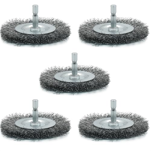 5-Pack 3-Inch Wire Wheel Brush Set for Drill | 1/4-Inch Hex Shank, Coarse Carbon Steel, Aggressive Rust Removal, Paint Stripping, Surface Abrasion - style: 3-inch Wheel Brush - 5 Piece