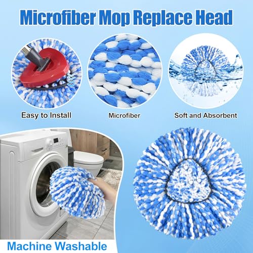 Mop Heads Replacements,Mop Handle,Scrub Brush,Base for Ocedar Rinseclean 2 Tank,Include 2 Microfiber Mops Replace Head,30-58" Adjustable Mop Stick,1 Scrubber Head,1 Spin Base,Bucket not Included - color: Blue & Silver