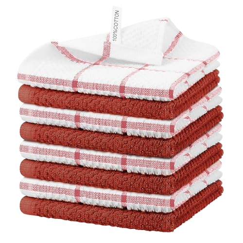 Nialnant 8 Pack Dish Cloths for Washing Dishes, 100% Cotton Reusable Cleaning Rag, Quick Drying Dish Towels for Kitchen,12x12 Inches, Red - color: Red, size: 12 x 12 in - 8PCS