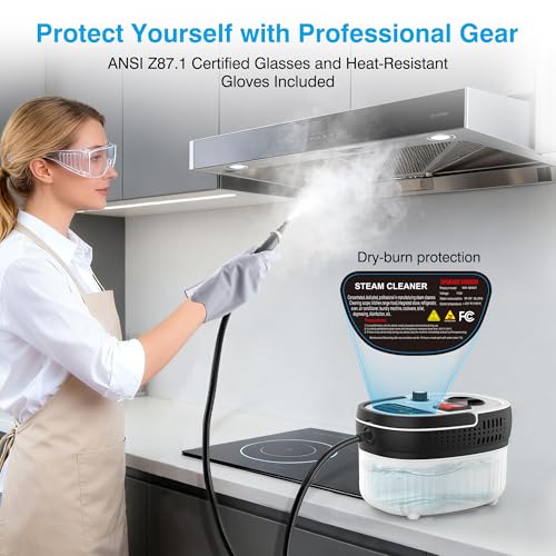 Steam Cleaner for Home & Car Detailing, 2500W High Pressure Portable Steamer with 6-Level Adjustable Steam, 15s Heat-Up, 9.8ft Long Hose, ANSI Z87.1 Goggles, 17-Pcs Kit for Tile, Grout, Hardwood - color: White