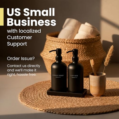 MaisoNovo Black Soap Dispenser Bathroom - Soap Dispenser Set with Black Soap Dispenser, Black Pumps & Ceramic Tray - color: Black Bottles/ Black Pumps/ Black Ceramic Tray