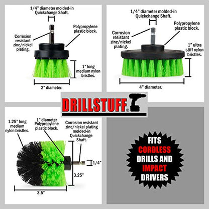 Kitchen Cleaning Supplies - Drill Brush Set with Extension - Counter Scrubbing Brushes, Stove Cleaning Tools - Oven Spot Cleaning Tool - Home Sink Scrubbing Brush Set - Cast Iron Pot Cleaning Brushes - color: Lime Green