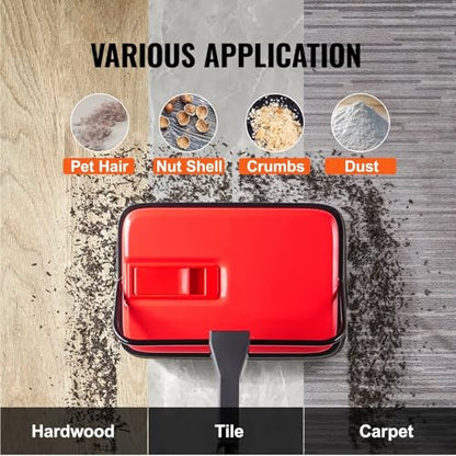 Carpet Sweeper Manual - Floor Sweeper for Pet Hair & Dust, 6.7" Cleaning Width, 300ml Dustbin, Red, Cordless Home Office Carpet Cleaning