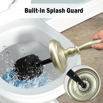 Metal Toilet Bowl Brush with Holder Premium Bathroom Cleaning Set Rustproof Hygienic Durable Elegant Finish - color: Matte Gold