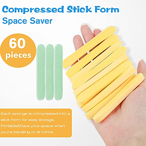 Facial Sponge Compressed,60 Pcs PVA Professional Makeup Removal Wash Round Face Sponges Spa Pads Exfoliating Cleansing for Women,Yellow,Green - color: Yellow,green