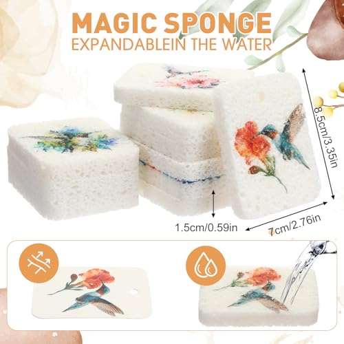 Maxdot 50 Counts Compressed Cellulose Sponges Bulk Fruits Style Natural Kitchen Compostable Non Scratch Dish Sponges for Washing Dishes, Cleaning Countertop Sink, Kids DIY - style: Flower Bird Style