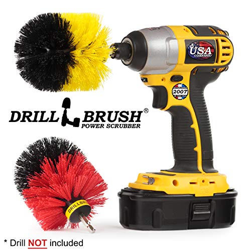 Spin Brush Cleaning Kit - Drill Brush - Concrete, Brick, Fireplace, Stone - Bird Bath - Garden Statuary - Bathroom Accessories - Soap Scum, Hard Water, Mineral, Calcium, Rust Stains and Discoloration - color: Yellow / Red