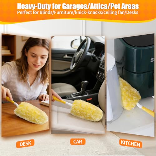60 Count 360° Heavy Duty Duster Refills, Compatible with Swiffer Duster, Includes 1 Short Handle & 1 3 ft Extendable Handle, 4X Microfiber Cleaning Dusters, Disposable Unscented - style: 60 Refills + 2 Handle