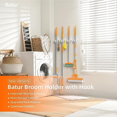 8 PackBroom Holder Wall Mount, New Version Adhesive Mop and Broom Holder Wall Mount, Super Anti-Slip Broom Hanger Mop Organizer Wall Hanging for Bathroom, Kitchen, Laundry Room - color: White