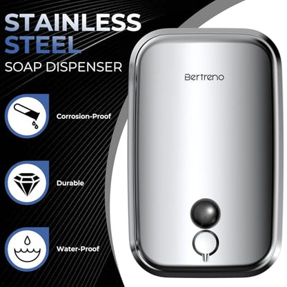 Commercial Soap Dispenser Wall Mount Stainless Steel Soap Dispensers Liquid Manual Anti-Leak Pump Hand Soap Dispenser for Bathroom Kitchen Silver (35 fl.oz./1000ml) - color: Silver, size: 1000ml