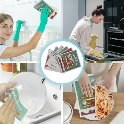 6 - Pack Swedish Kitchen Dish Cloths - Reusable Paper Towels for Counters & Dishes - Eco Friendly Cellulose Sponge Cloth (Xmas) - color: Q-xmas