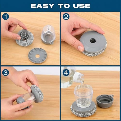 Comfort Grip Soap Dispensing Kitchen Scrub, Heavy Duty Kitchen Scrub Brush with Comfort Grip, Replaceable Cleaning Balls, Non-Slip Handle for Dishes, Pots, Pans, Sinks & Countertops (2 + 4pcs Balls)