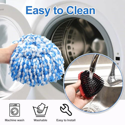 4 Pack Spin Mop Replacement Head for O Cedar RinseClean 2-Tank System, Mop Heads Replacements for Ocedar, Includes 2 Spin mop Refills, 1 Scrubber Mopping Head and 1 Mops Base(Not Include Bucket) - size: 2 Tank-4pack
