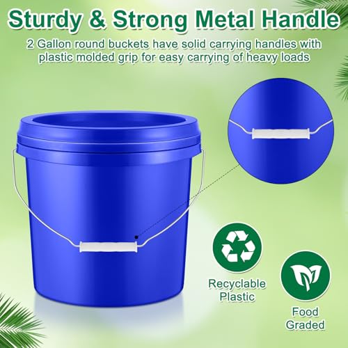 Tioncy 10 Pcs 2 Gallon Plastic Bucket with Lid Heavy Duty 2 Gallon Bucket Pail with Lid Handle for Storage Container Home Household Cleaning(Blue) - color: Blue