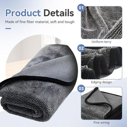 Liberty Cloth Cleaning Towels, 600GSM Microfiber Towels, Ultra Absorbent Lint-Free for Car & Home Use (Gray600g/㎡ 3pcs,30 * 30cm) - size: 30*30cm