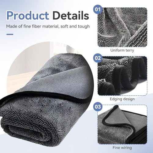 Liberty Cloth Cleaning Towels, 600GSM Microfiber Towels, Ultra Absorbent Lint-Free for Car & Home Use (Gray600g/㎡ 3pcs,40 * 60cm) - size: 40*60cm