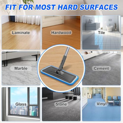 Grey Flat Floor Mop with 4 Reusable Microfiber Pads for Dusting + Purple Flat Floor Mop with 4 Washable Microfiber Pads for Mopping