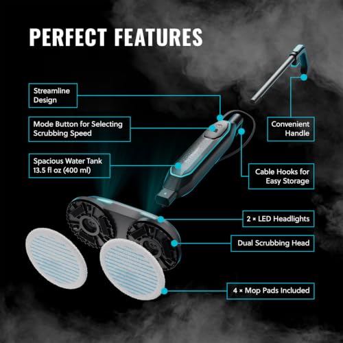 Pursteam New & Improved ScrubMaster Steam Mop with Dual Scrubbing LED Head - size: Steam Mop - ScrubMaster 2.0