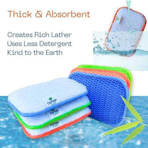 Kitchen Dish Sponge Set, Dual Sided with Rayon derived from Bamboo and Mesh, Non Scratch Kitchen Cleaning Sponge Extra Absorbent Dish Sponge with Long Lasting Durable Scrubber, 6 Pack