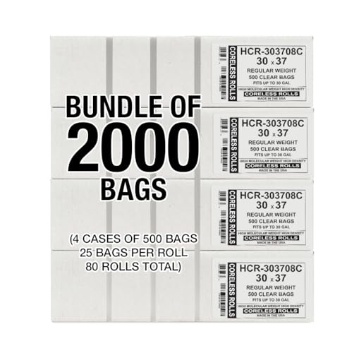 Aluf Plastics High Density Trash Bags, 30 Gallon, 2000 Count, 8 Micron (eq), 30" x 37", Clear, for Bathroom, Office, Industrial, Commercial, Janitorial, Municipal, Recycling - color: Clear, style: 20-30 Gal, 8 Micron Equiv, 2,000 Count