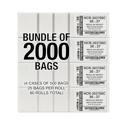 Aluf Plastics High Density Trash Bags, 30 Gallon, 2000 Count, 8 Micron (eq), 30" x 37", Clear, for Bathroom, Office, Industrial, Commercial, Janitorial, Municipal, Recycling - color: Clear, style: 20-30 Gal, 8 Micron Equiv, 2,000 Count