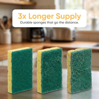 Scrubee Heavy Duty Scrub Sponge with Scouring Pad, Kitchen Dishwashing, Sink, Pot and Frying Pan Cellulose Scrubber Sponge Non Scratch. By Superio… (4.5" 12 Pack) - color: Green, size: 12-pack