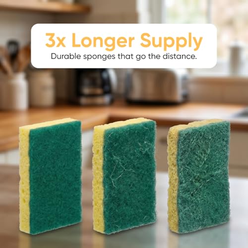 Scrubee Heavy Duty Scrub Sponge with Scouring Pad, Kitchen Dishwashing, Sink, Pot and Frying Pan Cellulose Scrubber Sponge Non Scratch. By Superio… (4.5" 12 Pack) - color: Green, size: 12-pack