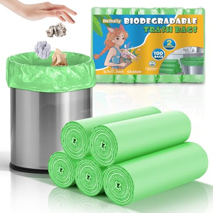 2-Gallon Green Small Garbage Bags - Compostable Mini Trash Bag 100 Count Unscented Wastebasket Liners Strong Thick & Semi-Transparent Easy Content Identification for Home or Office heihaily - style: Bio-2Gal-Green100