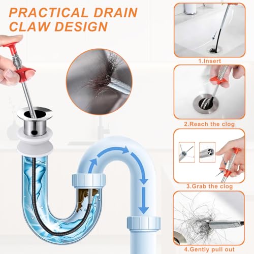 79 Inch Drain Snake Clog Remover Tool, 4-Claw Flexible Grabber for Hair in Toilet, Sink, Shower, Kitchen, Bath Tub & Sewer Drain Unclog (Black)