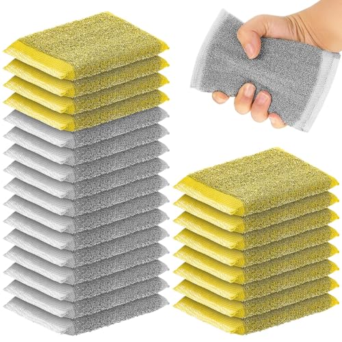 Thyle 24 Pack Steel Wool Scrubber Kitchen Sponges, Heavy Duty Non Scratch Metal Sponges, Reusable Cleaning Scrub Pads for Dishes, Pots, Pans, Sink and Tough Hard Stains (Gray,Yellow) - color: Gray, Yellow