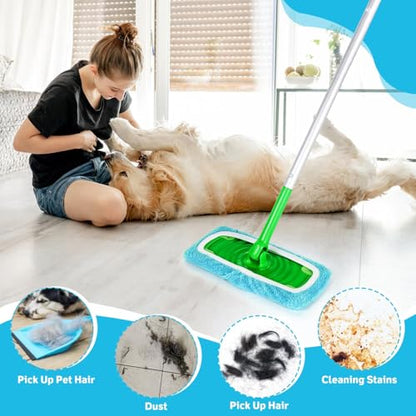 Microfiber Mop Pads - 4 Pack Reusable Washable Refills for Wet & Dry Floor Cleaning - Fits Most Standard Mops - Lake Blue Household Cleaning Pads - color: Lake Blue
