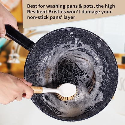 TEZZ 5 Pieces Cast Iron Cleaner Kit Include Stainless Steel Chainmail Scrubber, Dish Scrub Brush, Dual Sided Kitchen Dish Scrubber Sponge, Hot Handle Holder For Cleaning Cast Iron Skillets, Pot & Pans
