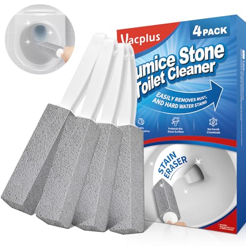 Vacplus Toilet Brush - Toilet Bowl Cleaners with Extra Long Handle, 100% Pumice Stone for Toilet Cleaning, Remove Limescale, Rust, Cleaning Supplies for Toilet, Pool, Bathroom, Sink, 4 Pack - color: Gray(2x Efficiency), size: 4 Count (Pack of 1)