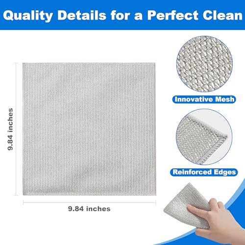 JOYMOOP Dual-Sided Silver Microfiber Cleaning Cloth, Reusable Non-Scratch Dishwashing Rag, Multipurpose Scrubbing Pads for Kitchen, Glass, Stainless Steel