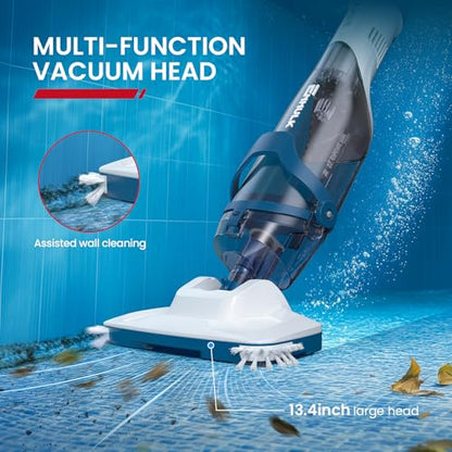 ENHULK Pro Cordless Pool Vacuum - 18.5 GPM Powerful Suction, 70min Runtime & 13.4" Wide Head, XL Capacity Handheld Rechargeable Pool Cleaner for Inground/Above Ground Pools with Telescopic Pole, PC18 - style: PC18