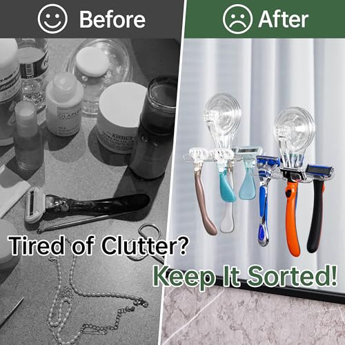 Amuille Suction Cup Razor Holder, 2 Pack Clear Razor Holders for Shower Wall, Reusable Vacuum Shower Razor Hooks, Suction Cup Hooks for Bathroom Kitchen Towel Loofah Shaver