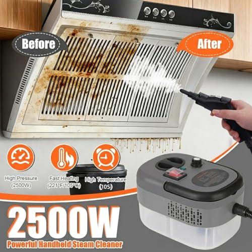 Foandbevi Steam Cleaner 2500W High Pressure Steamer for Cleaning, Car Steamer Handheld Steam Cleaner for Home Use, Steam Cleaner for Upholstery, Kitchen, Bathroom, Grout - color: Grey
