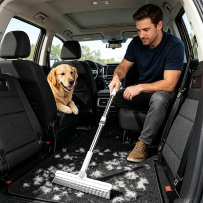 Carpet Rake for Pet Hair Removal | 2026 Model 2-in-1 Silicone Double-Sided Pole Extendable Pet Hair Remover, Floor Squeegee Broom for Marble Tiles Cement Glass Window Bathroom Decks Home