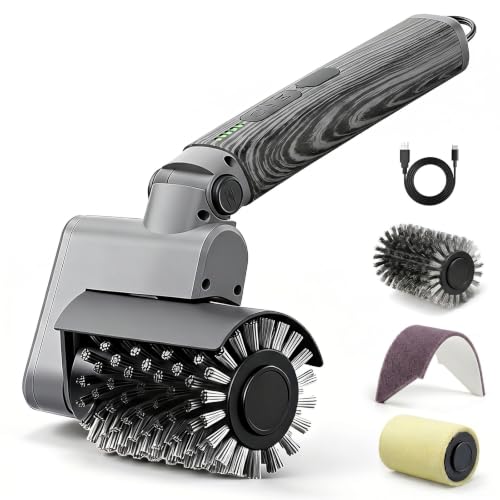 Electric Grill Brush 3-in-1 Kit – Cordless BBQ Cleaner with Reinforced Safe Metal Bristles – 2 Hours Runtime, Waterproof & Dishwasher Safe Removable Brushes for Deep Cleaning (Black Wood Coating) - color: Black Wood Coating