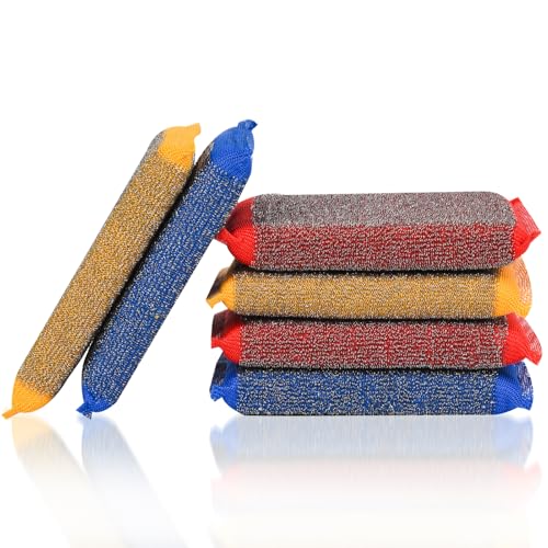 Kitchen Dish Sponges Steel Scrubbers - 6 Pack Multicolored Non Scratch Heavy Duty Scrub Sponges，Reusable Multipurpose Metal Cleans for Washing Dishes，Pots and Pans，Household Cleaning，Bathroom - color: Red Yellow Blue